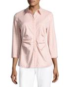 Leigh 3/4-sleeve Ruched Gingham Blouse, Nectarina