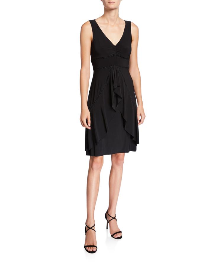 V-neck Sleeveless Ruffle Front Dress