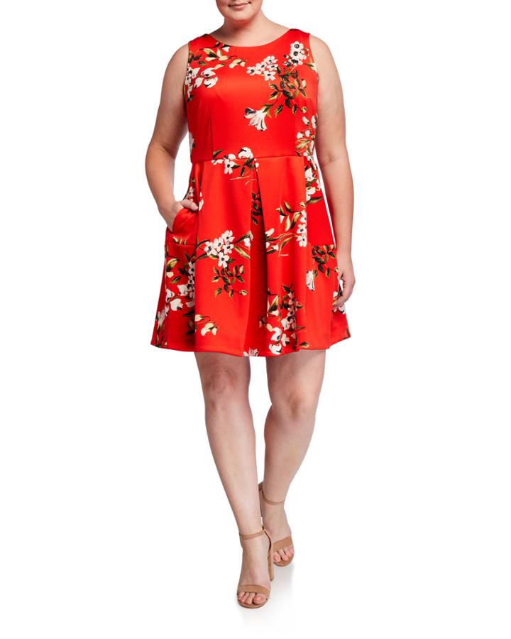 Plus Size Floral-print Sleeveless Fit-&-flare Dress