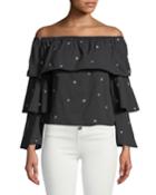 Star-embroidered Off-the-shoulder Blouse