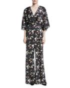Kimono Floral V-neck Jumpsuit