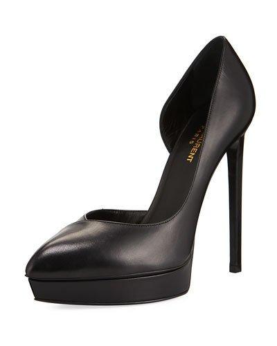 Pointed-toe Leather Half-d'orsay Platform Pump