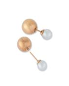 Double-sided Pearl Stud Earrings, White/gold