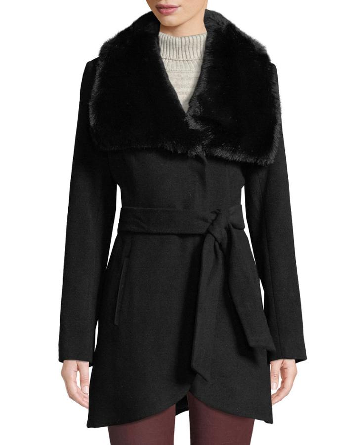 Melton Faux-fur-collar Belted Coat