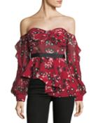 Off-the-shoulder Floral-print Peplum Top