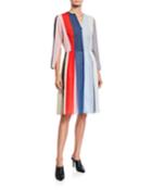 Zip-front Sleeveless Striped Voile Dress