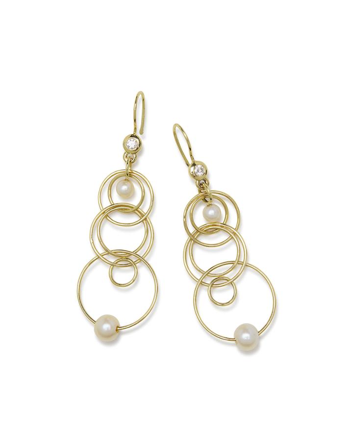 18k Gold Nova Mini Jet Set Pearl & Diamond Dangle Earrings