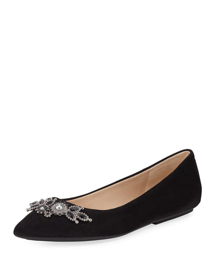 Valerie Ornamented Suede Ballet Flats