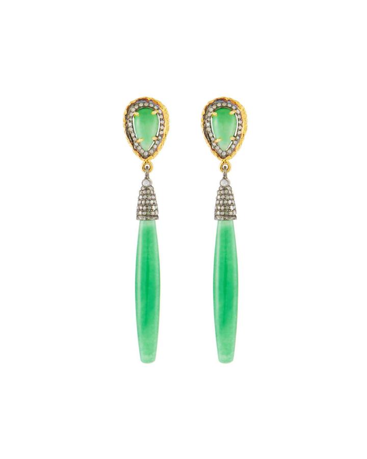 Green Onyx & Diamond Dangle Earrings