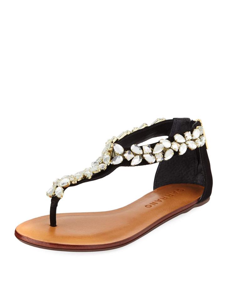 Una Crystal-embellished Leather Thong