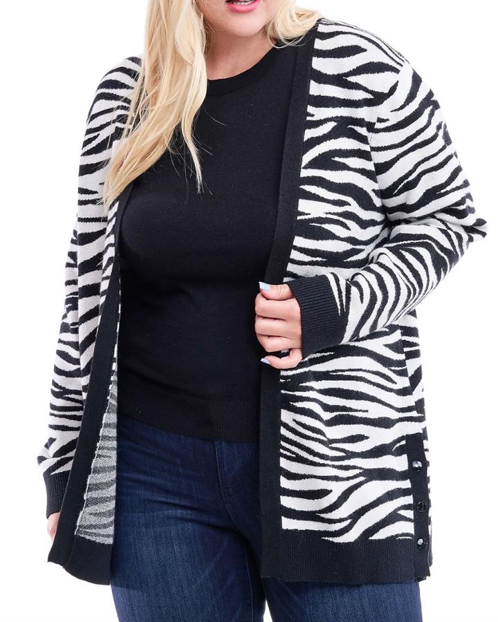 Plus Size Zebra Print Open Cardigan