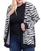 Plus Size Zebra Print Open Cardigan