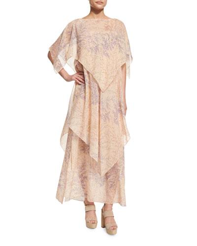 Floral-print Silk Tiered Boat-neck Caftan