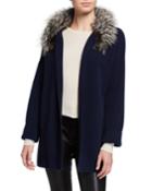 Open-front Coat With Detachable Fur Collar