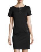 Short-sleeve Pont&eacute; Dress, Black