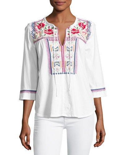 Boho Embroidered Tee, White