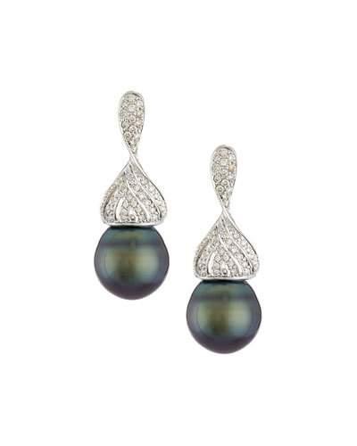 14k Tahitian Pearl & Diamond Swirl Drop Earrings