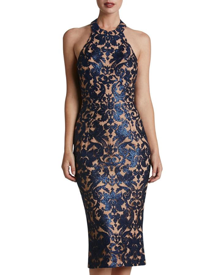 Cassie Sequin-embroidered Halter-neck Bodycon Dress