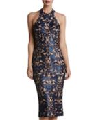 Cassie Sequin-embroidered Halter-neck Bodycon Dress