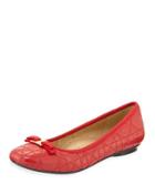 Sabrina Quilted Leather Bow Flat, Red