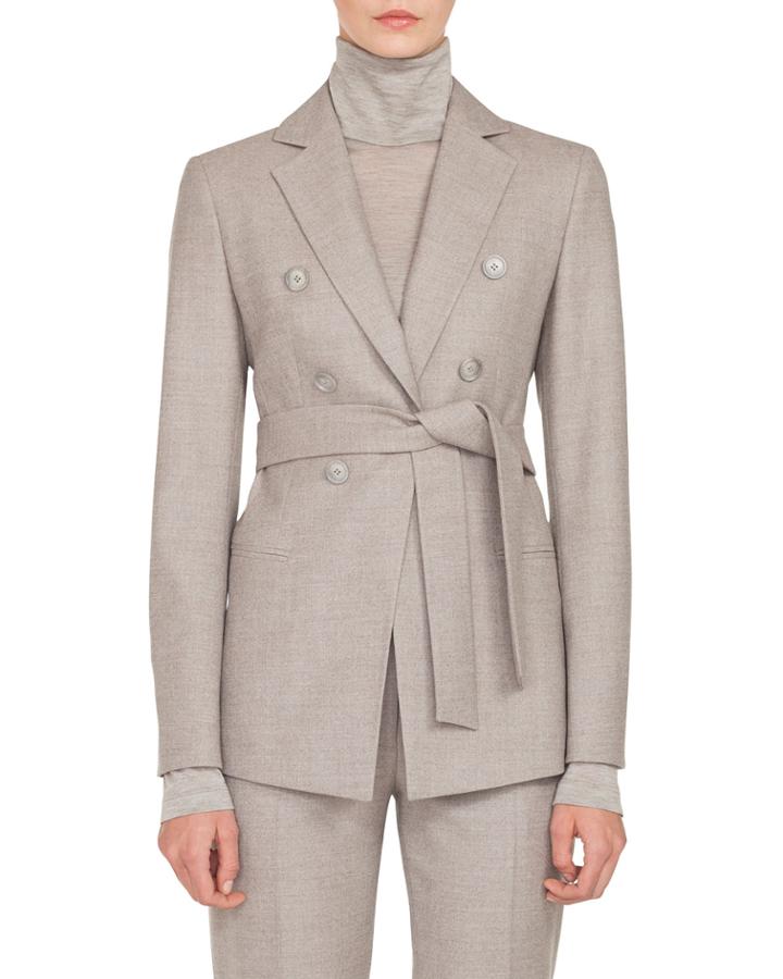 Single-breasted One-snap Self-belt Flannel Stretch-wool Jacket