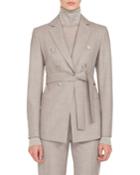 Single-breasted One-snap Self-belt Flannel Stretch-wool Jacket