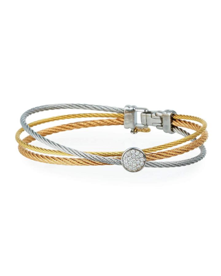 Overlapping Cable & Diamond Disc Bracelet, Tricolor