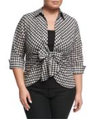 Gingham Tie-front Blouse,