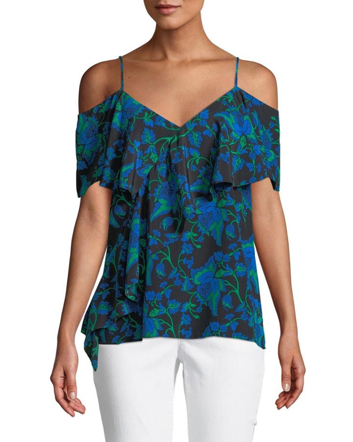 Cold-shoulder Ruffled Floral Blouse
