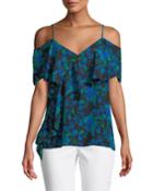 Cold-shoulder Ruffled Floral Blouse