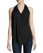 Erica Faux-wrap Jersey Tank, Black