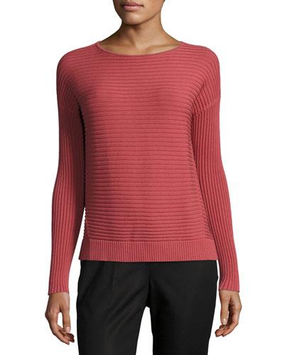 Long-sleeve Ribbed Sweater, Cherrywood