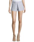 Striped Pleated Shorts, Blue/white