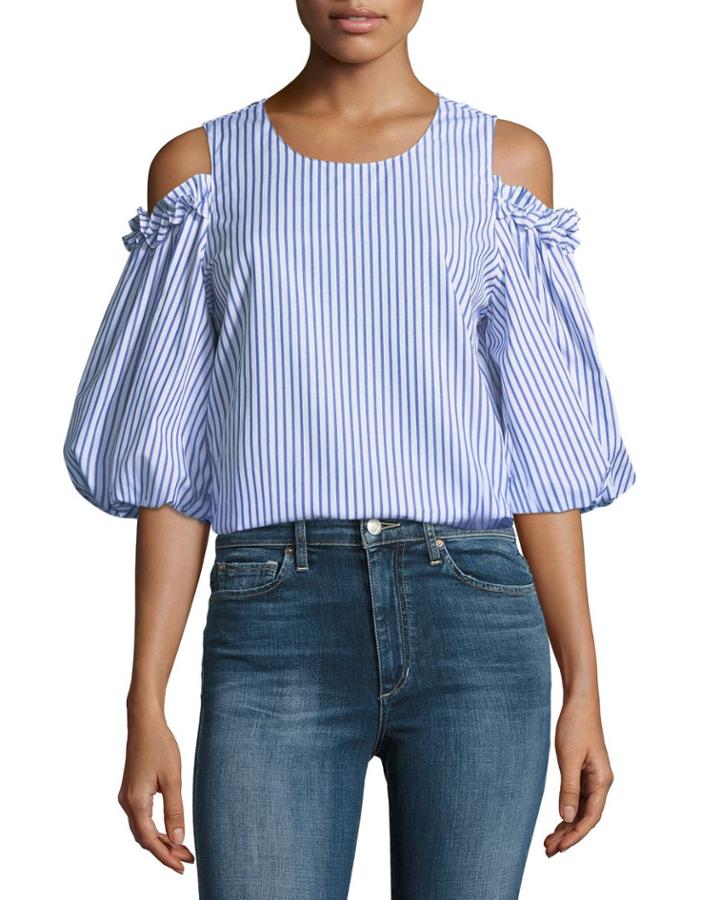 Bruna Scoop-neck Cold-shoulder Striped Poplin Top