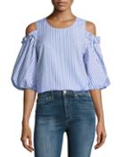 Bruna Scoop-neck Cold-shoulder Striped Poplin Top
