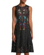 Dewdrop Sleeveless Floral Lace Cocktail Dress, Black