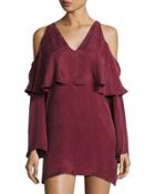 Belle Ruffled Cold-shoulder Dress, Crimson