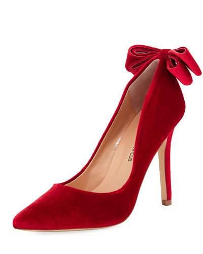 Verity Bow-heel Velvet Pump, Red
