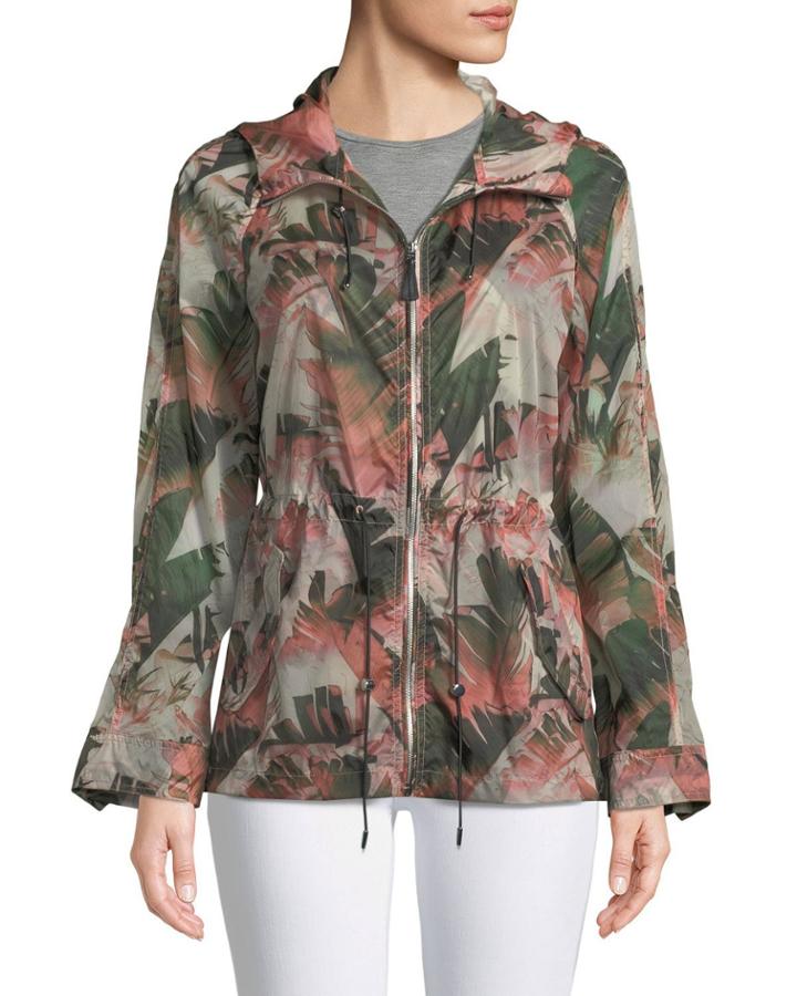 Theroa Leaf-print Packable Rain Jacket