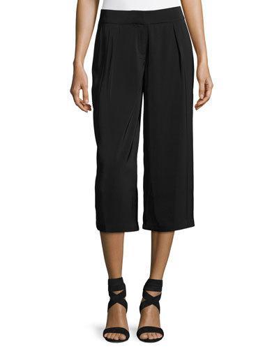 High-waist Pleated Culotte Pants, Black