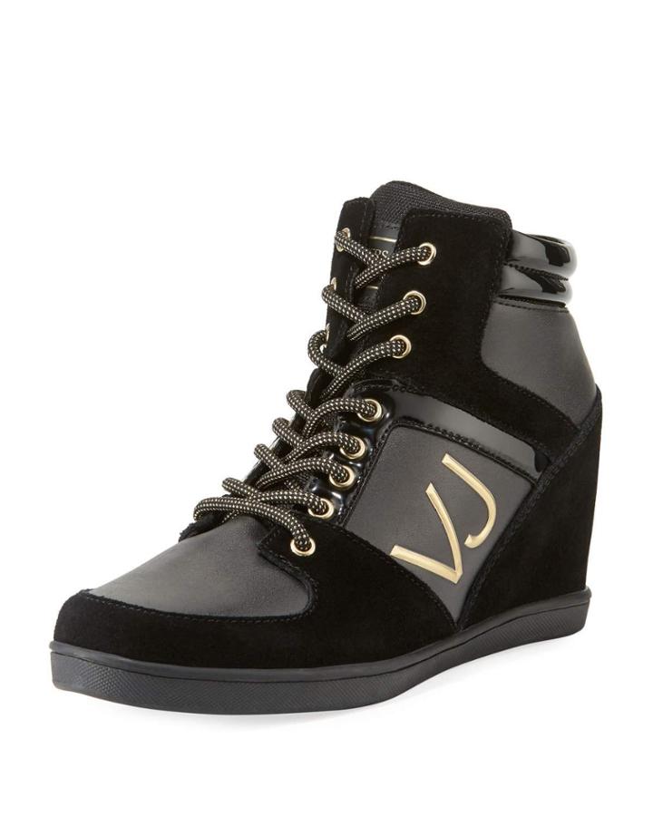 Mixed-media Wedge Sneakers, Black