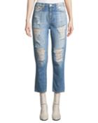 High-waist Distressed Boyfriend Jeans