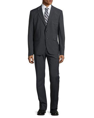 Two-button Merino Wool Suit, Dark Charcoal