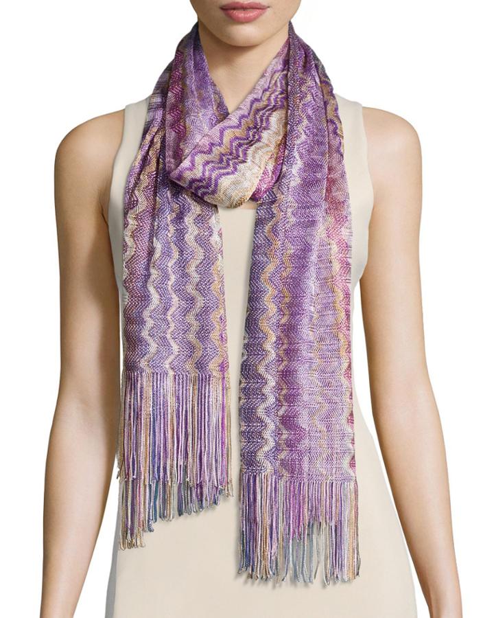 Missoni Lightweight Zigzag Scarf, Purple, Women's, Blue/purpl