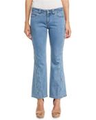 Embroidered Cropped Flare Jeans, Blue