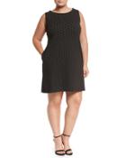 Sleeveless Jacquard-knit Dress, Black/ivory,