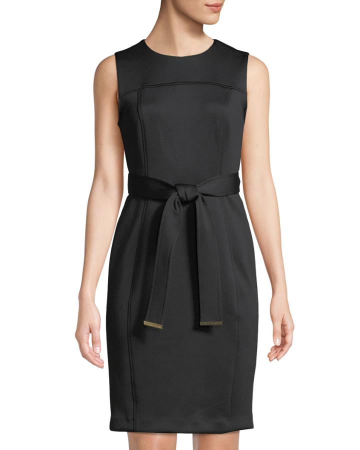 Belted Crepe Sheath With Hardware Detailing