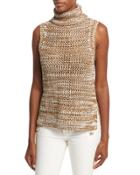 Sleeveless Crochet Turtleneck Top, Tobacco/white
