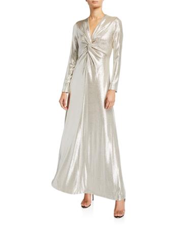 Metallic Twisted-front Long-sleeve Dress