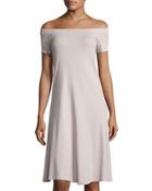 Off-the-shoulder Long Dress, Taupe